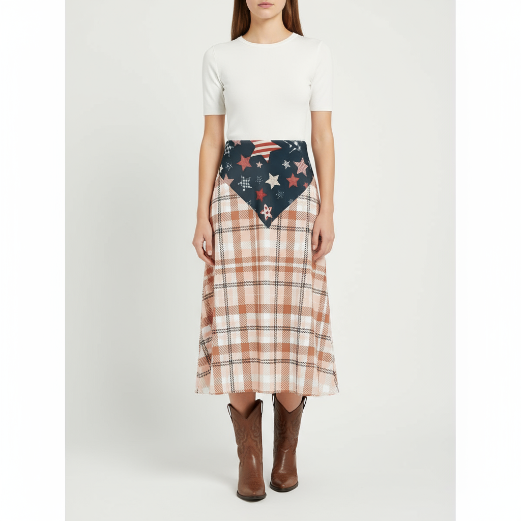 Star-Spangled Plaid Midi Skirt by Wild Bloomstitch 2XS-7XL UK Sizes