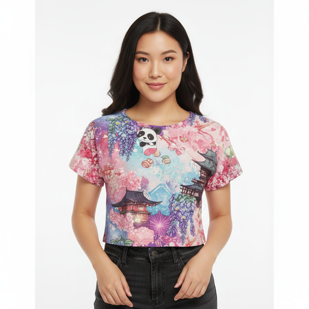 Panda Pagoda Dreamscape Crop Top by Wild Bloomstitch 2XS-4XL UK SIzes
