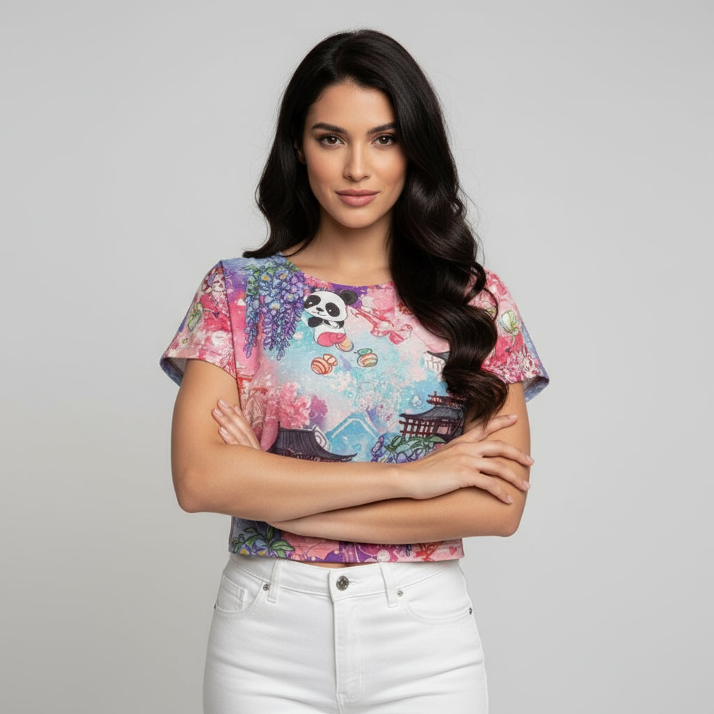 Panda Pagoda Dreamscape Crop Top by Wild Bloomstitch 2XS-4XL UK SIzes