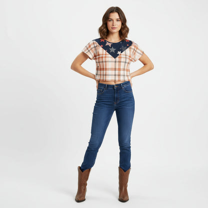 Star-Spangled Plaid Crop Top by Wild Bloomstitch 2XS-4XL UK Sizes