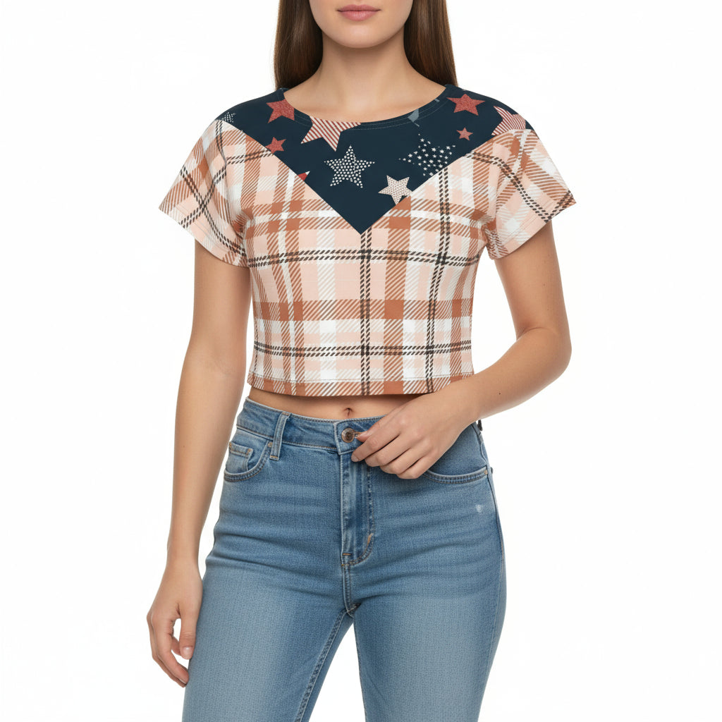 Star-Spangled Plaid Crop Top by Wild Bloomstitch 2XS-4XL UK Sizes