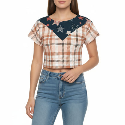 Star-Spangled Plaid Crop Top by Wild Bloomstitch 2XS-4XL UK Sizes