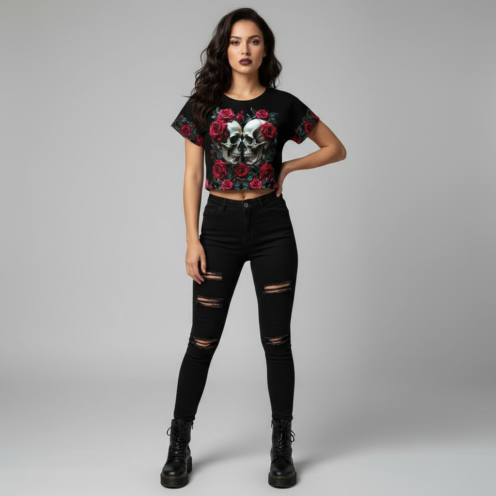 Raventhorn Bloom Gothic Crop Top by Wild Bloomstitch 2XS-4XL