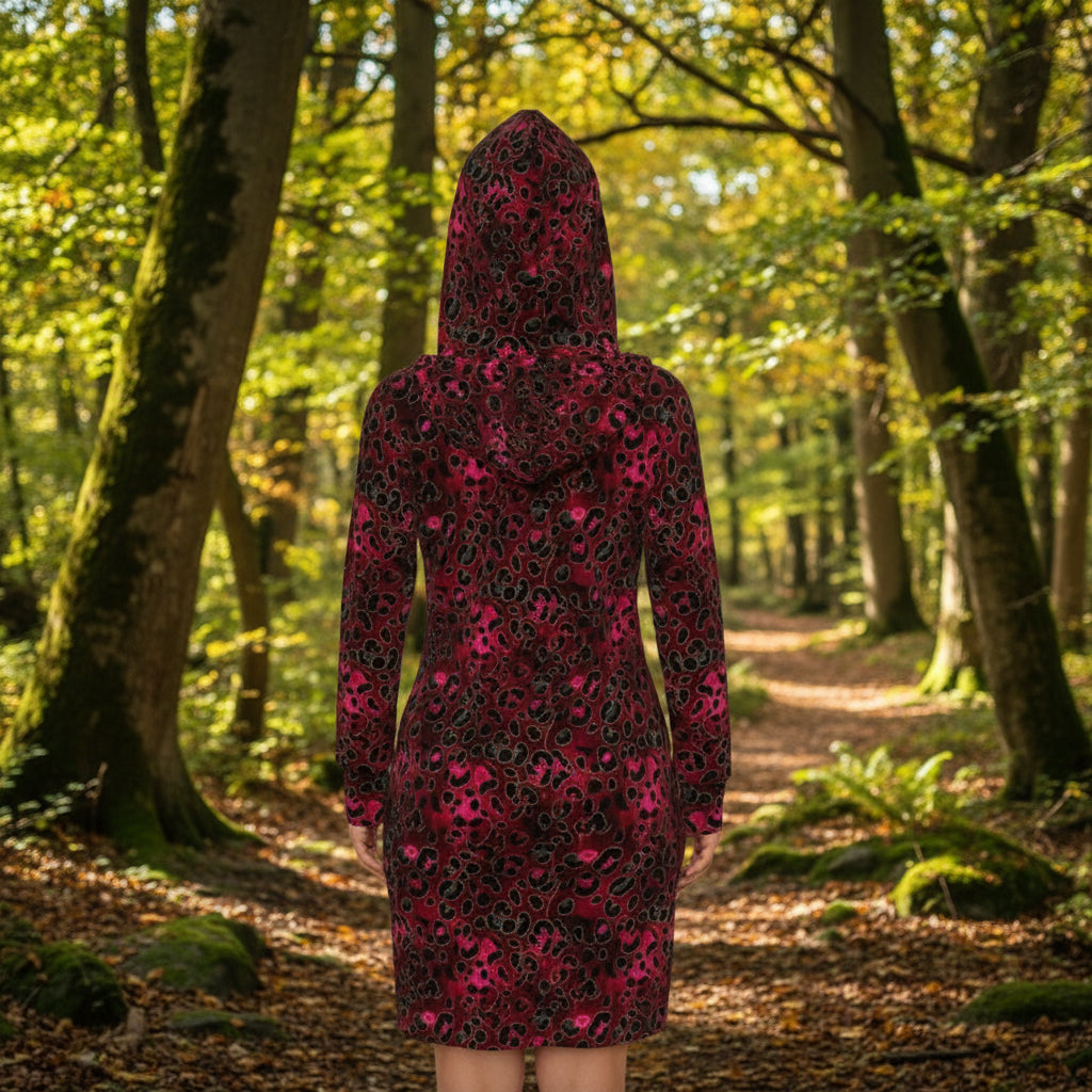 Crimson Prowl Hoodie Dress by Wild Bloomstitch 2XS-2XL UK Sizes
