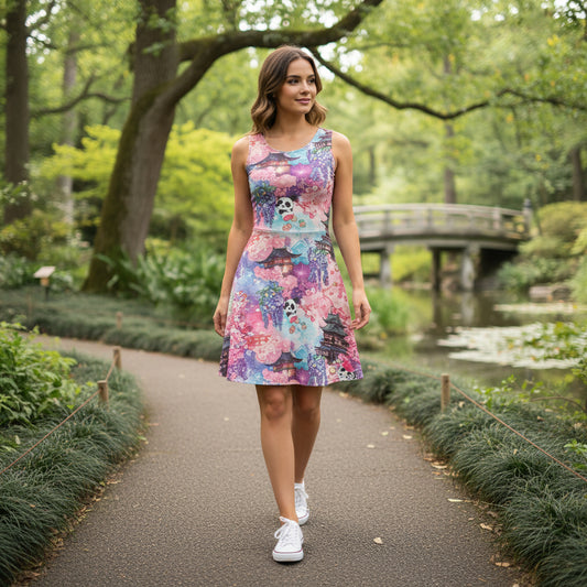 Panda Pagoda Dreamscape Skater Dress by Wild Bloomstitch XS- 4XL UK Sizes