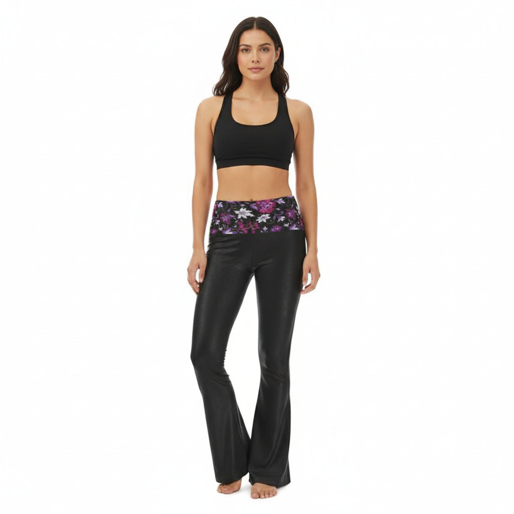 Twilight Flora High-Waisted Flared Leggings by Wild Bloomstitch 2XS-2XL UK Sizes