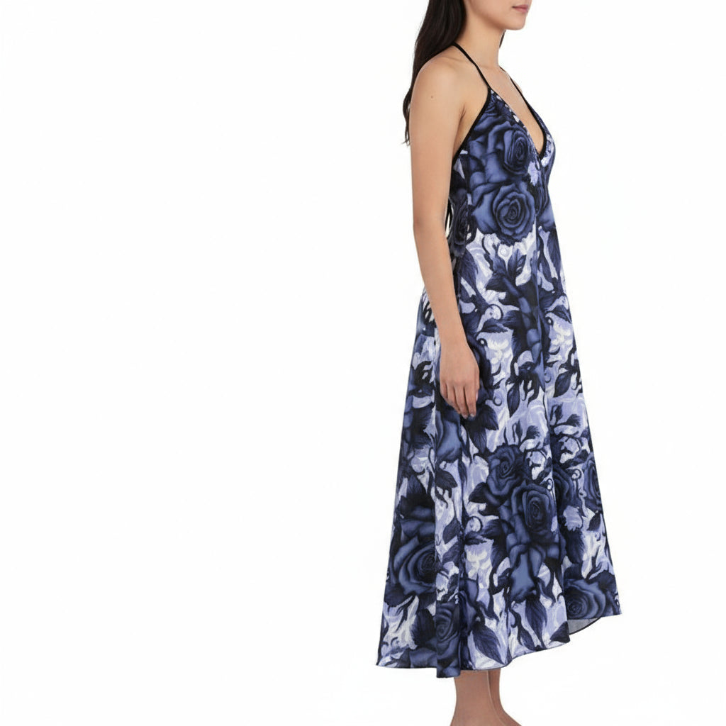 Midnight Bloom Halterneck Backless Dress by Wild Bloomstitch 2XS-2XL UK Sizes
