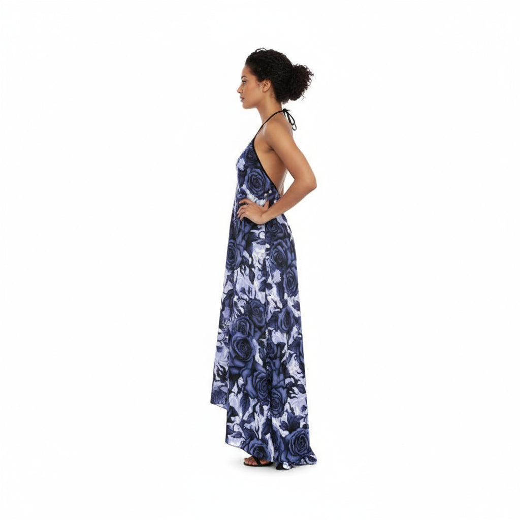 Midnight Bloom Halterneck Backless Dress by Wild Bloomstitch 2XS-2XL UK Sizes