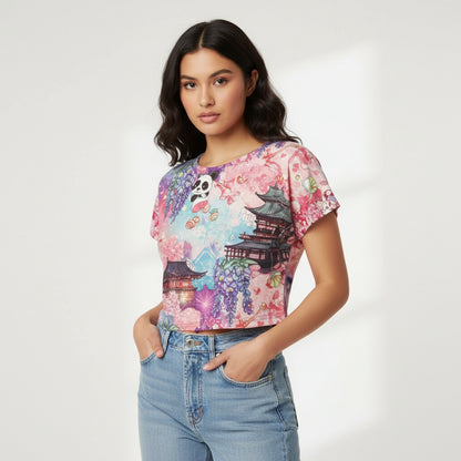Panda Pagoda Dreamscape Crop Top by Wild Bloomstitch 2XS-4XL UK SIzes