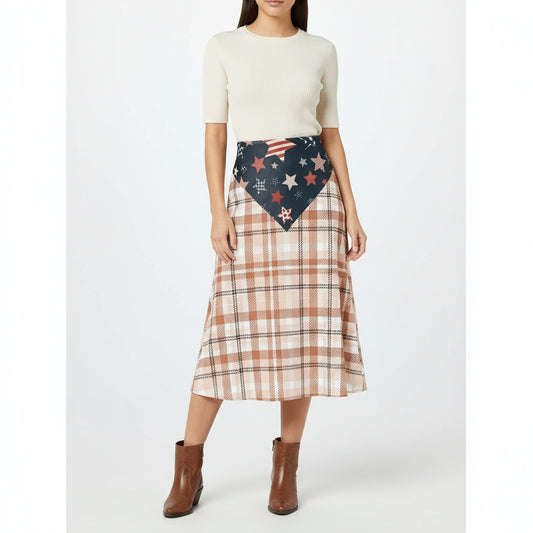 Star-Spangled Plaid Midi Skirt by Wild Bloomstitch 2XS-7XL UK Sizes