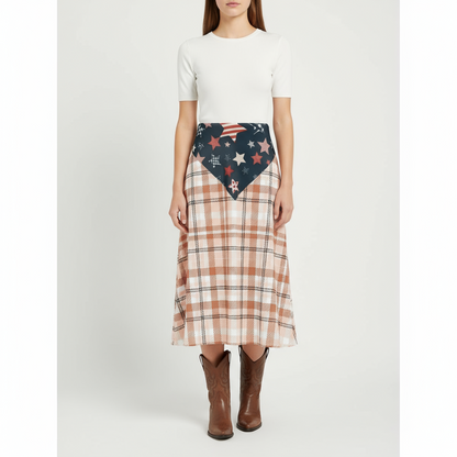 Star-Spangled Plaid Midi Skirt by Wild Bloomstitch 2XS-7XL UK Sizes