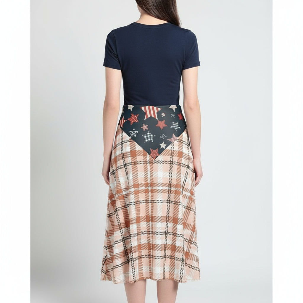 Star-Spangled Plaid Midi Skirt by Wild Bloomstitch 2XS-7XL UK Sizes