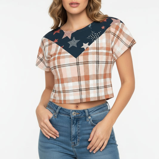 Star-Spangled Plaid Crop Top by Wild Bloomstitch 2XS-4XL UK Sizes