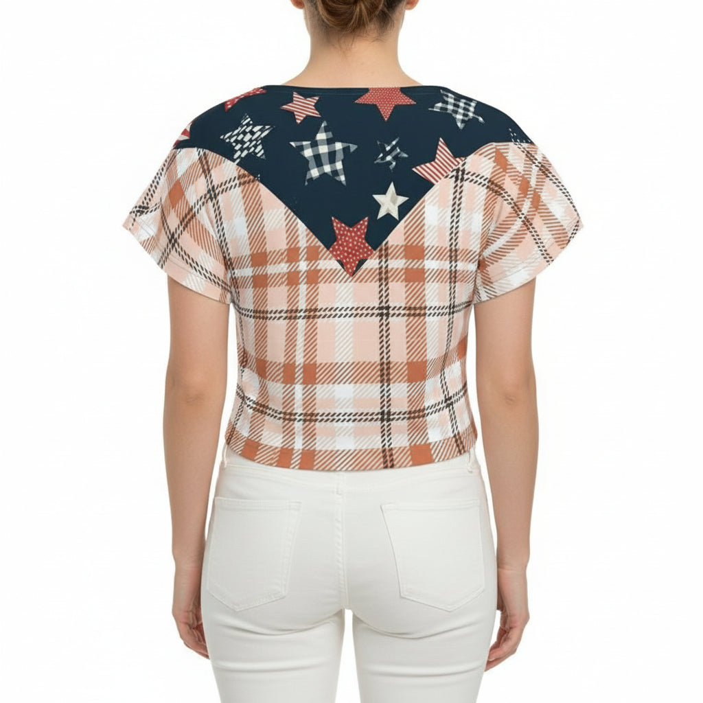 Star-Spangled Plaid Crop Top by Wild Bloomstitch 2XS-4XL UK Sizes