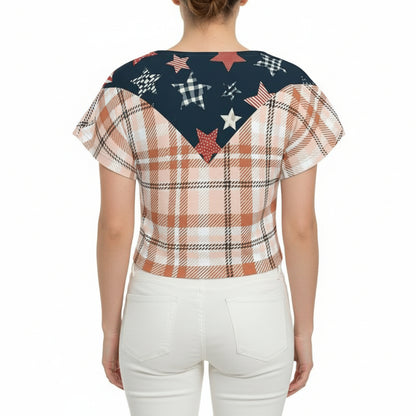 Star-Spangled Plaid Crop Top by Wild Bloomstitch 2XS-4XL UK Sizes