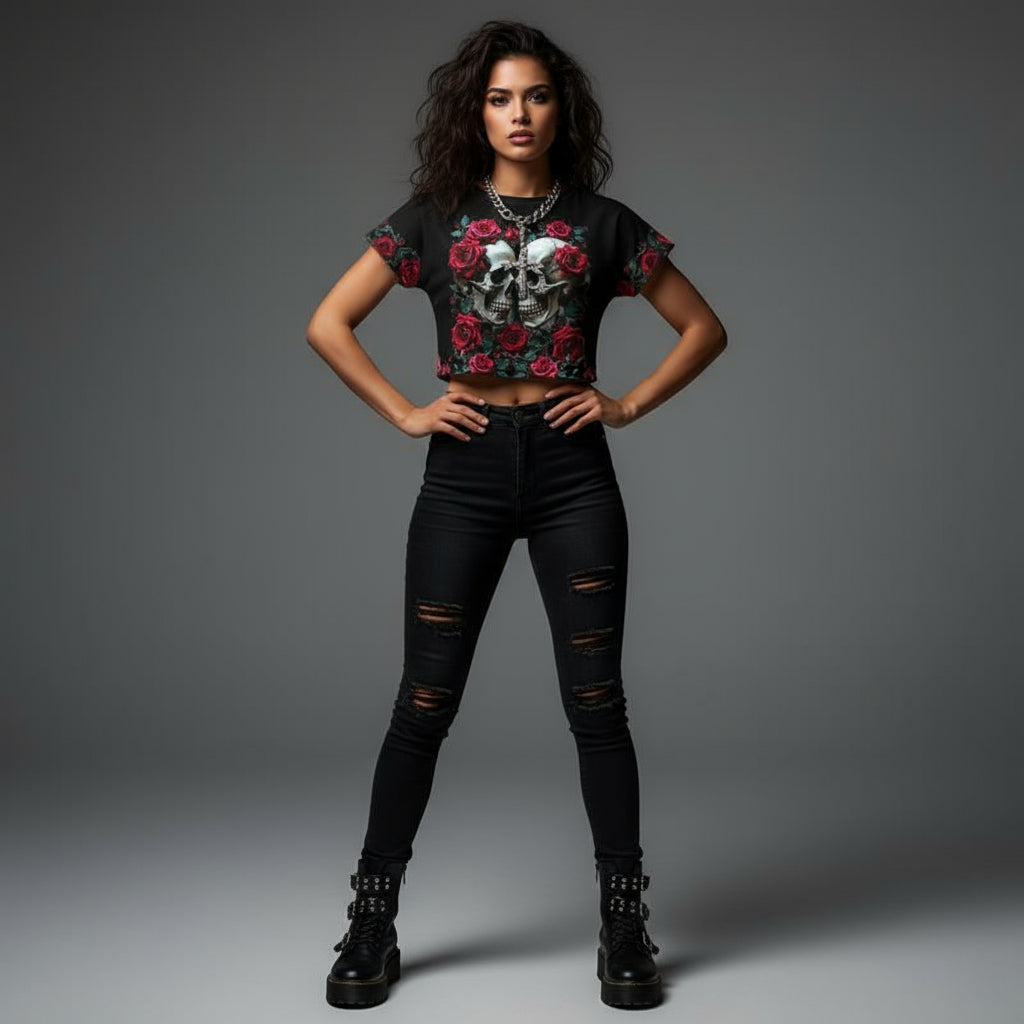 Raventhorn Bloom Gothic Crop Top by Wild Bloomstitch 2XS-4XL