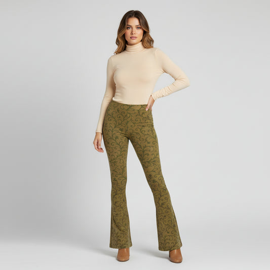 Verdant Vein High Waisted Flared Leggings by Wild Bloomstitch 2XS-2XL UK Sizes