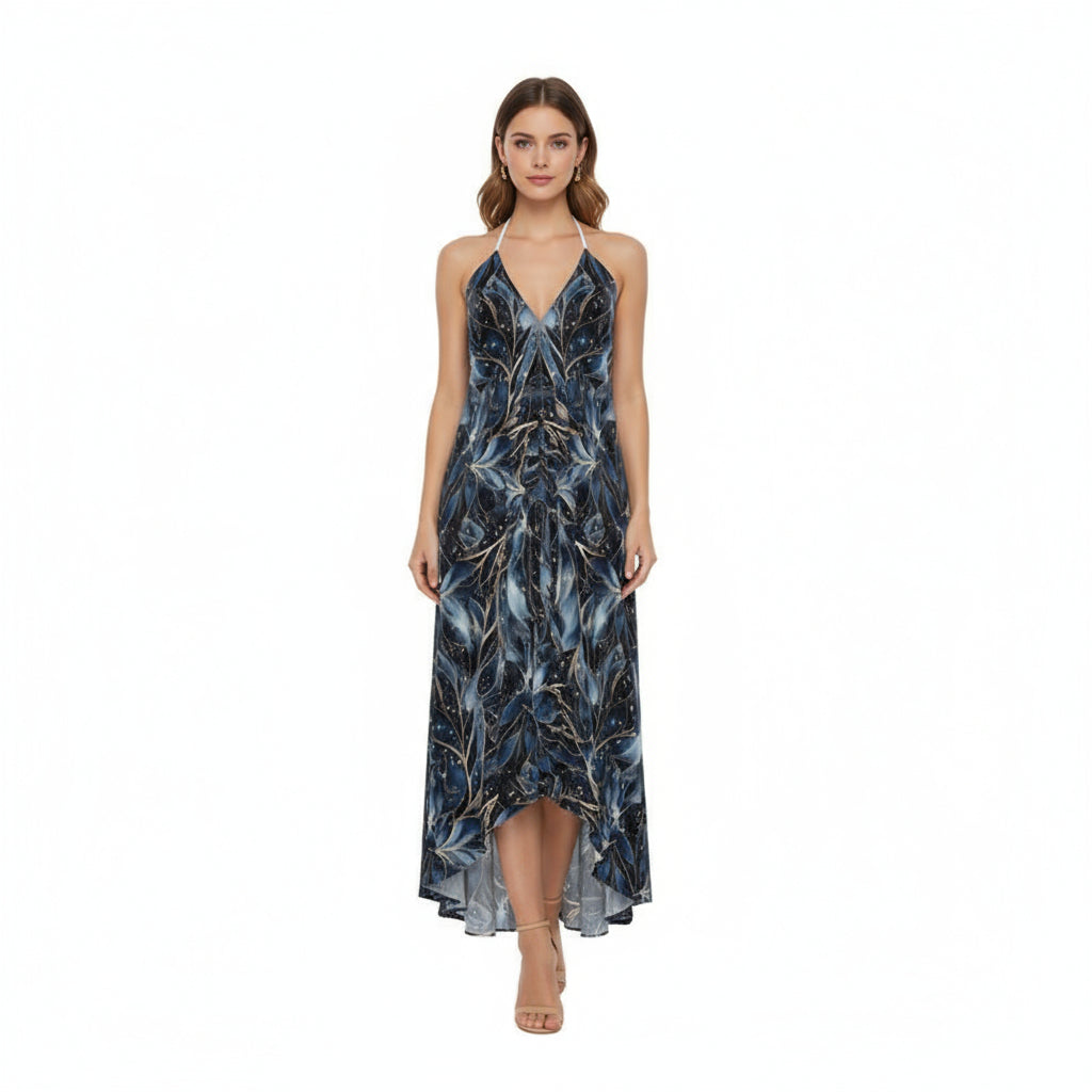 Celestial Bloom Halterneck Backless Dress by Wild Bloomstitch 2XS-2XL UK Sizes