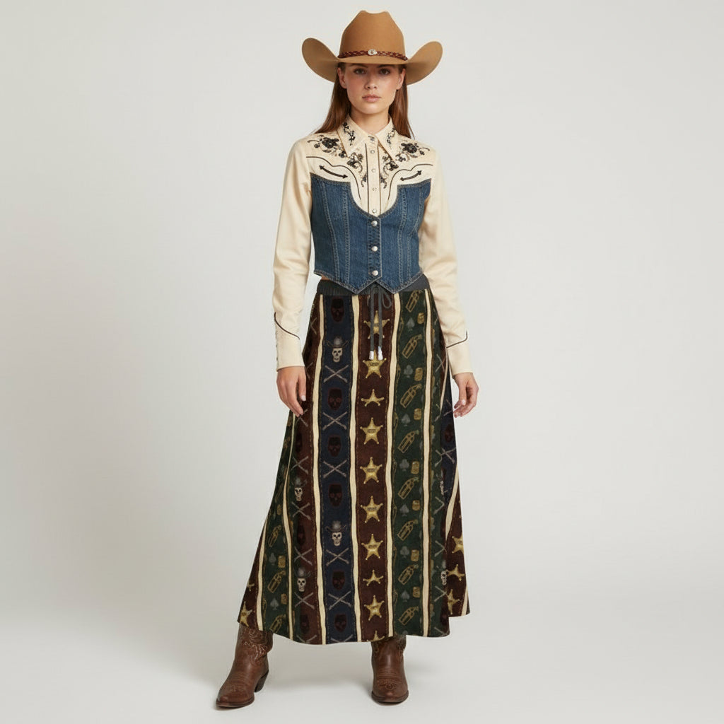 Outlaw Reverie Western Maxi Skirt by Wild Bloomstitch 2XS-2XL UK Sizes