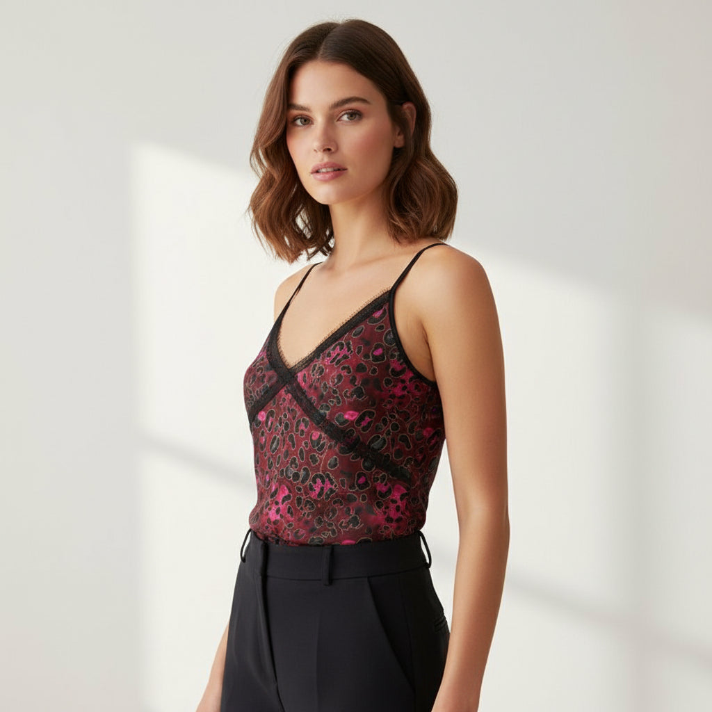 Crimson Prowl Leopard Print Cami Top 2XS-2XL UK Sizes