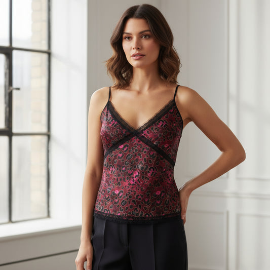 Crimson Prowl Leopard Print Cami Top 2XS-2XL UK Sizes