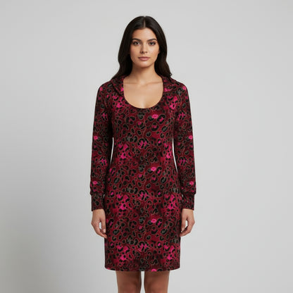 Wild Bloomstitch Crimson Prowl Leopard Print Hoodie Dress 2XS-2XL