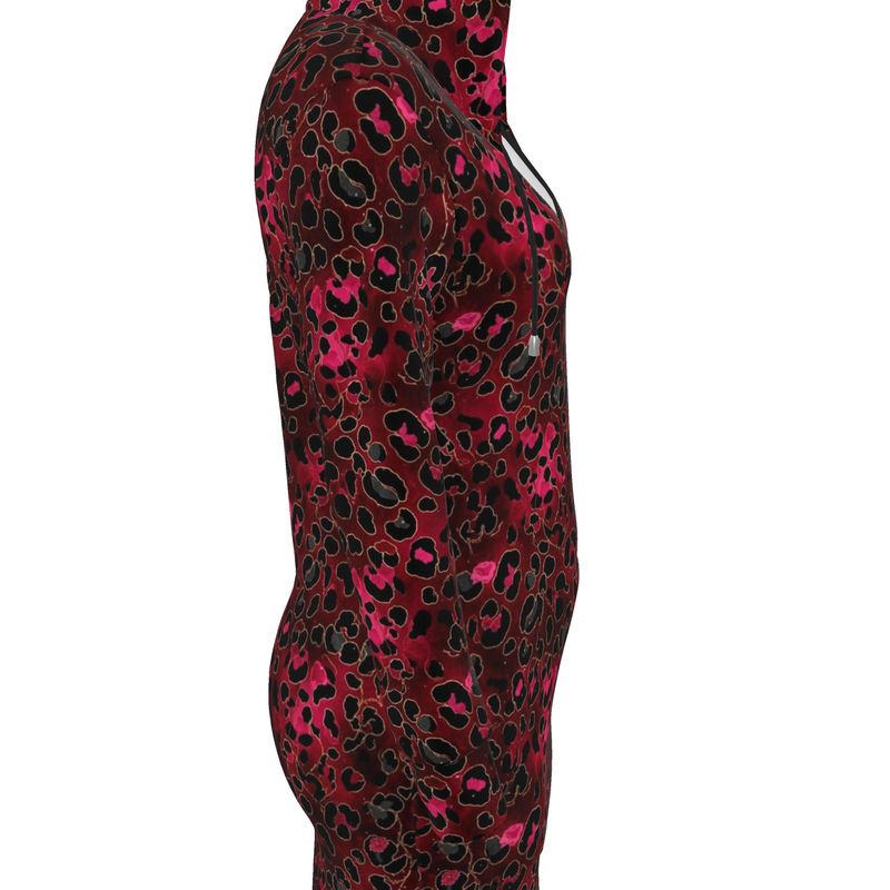 Wild Bloomstitch Crimson Prowl Leopard Print Hoodie Dress 2XS-2XL
