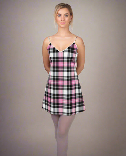Pink & Preppy Mini Slip Dress by Wild Bloomstitch 2XS-7XL UK Sizes