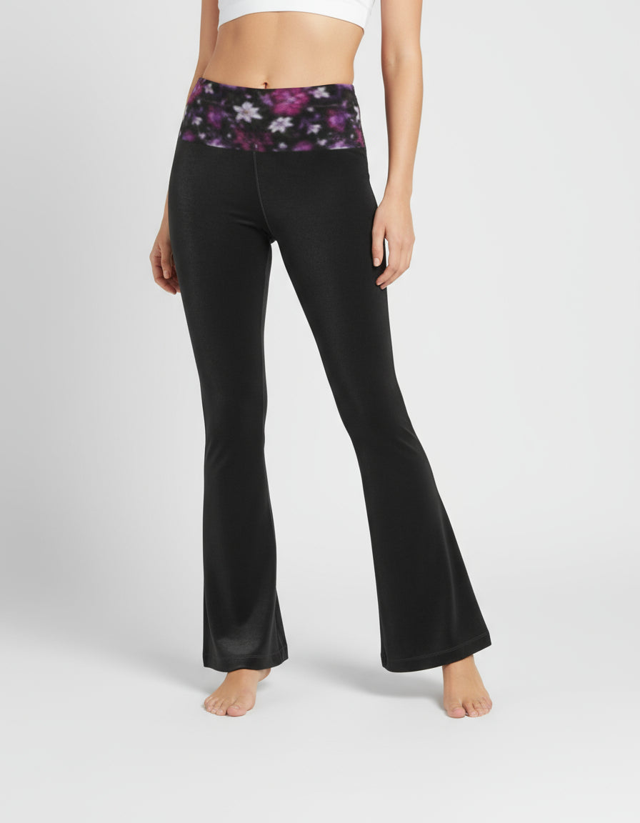 Twilight Flora High-Waisted Flared Leggings by Wild Bloomstitch 2XS-2XL UK Sizes
