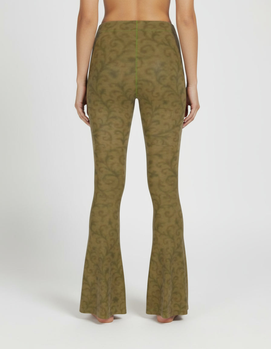 Verdant Vein High Waisted Flared Leggings by Wild Bloomstitch 2XS-2XL UK Sizes