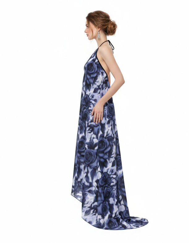 Midnight Bloom Halterneck Backless Dress by Wild Bloomstitch 2XS-2XL UK Sizes