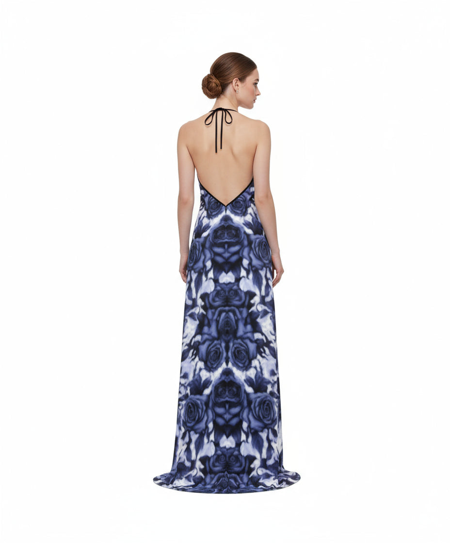Midnight Bloom Halterneck Backless Dress by Wild Bloomstitch 2XS-2XL UK Sizes