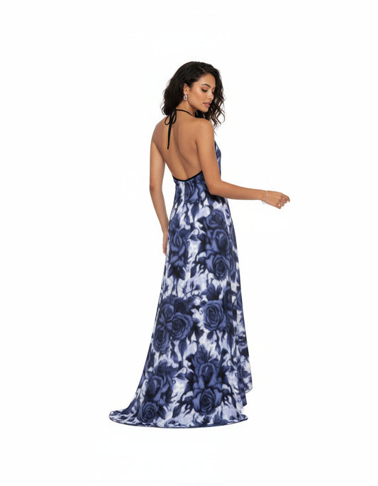 Midnight Bloom Halterneck Backless Dress by Wild Bloomstitch 2XS-2XL UK Sizes