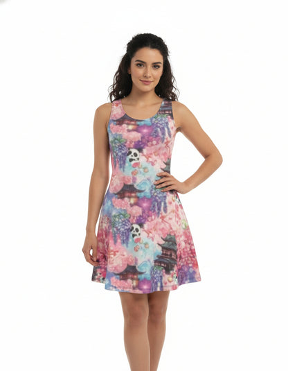 Panda Pagoda Dreamscape Skater Dress by Wild Bloomstitch XS- 4XL UK Sizes